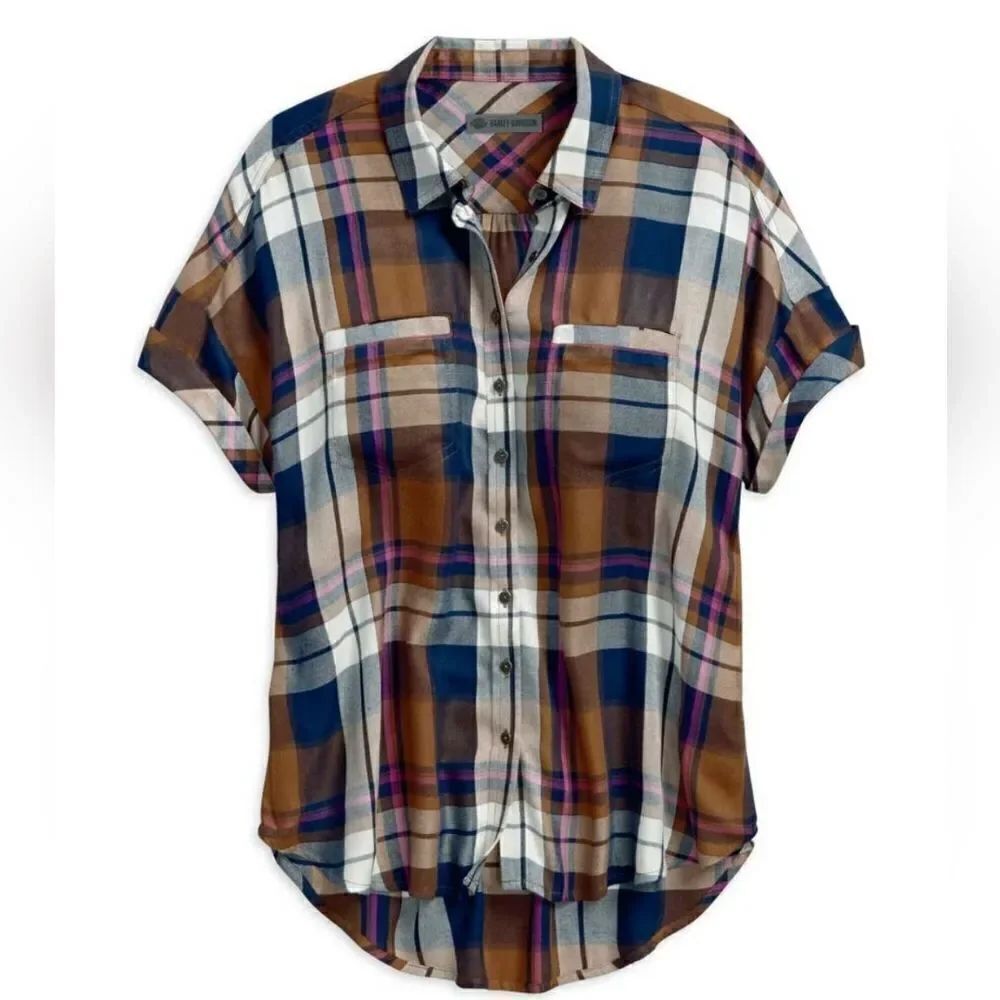 Harley-Davidson® Women's Rayon Short Sleeve Plaid Woven Shirt
